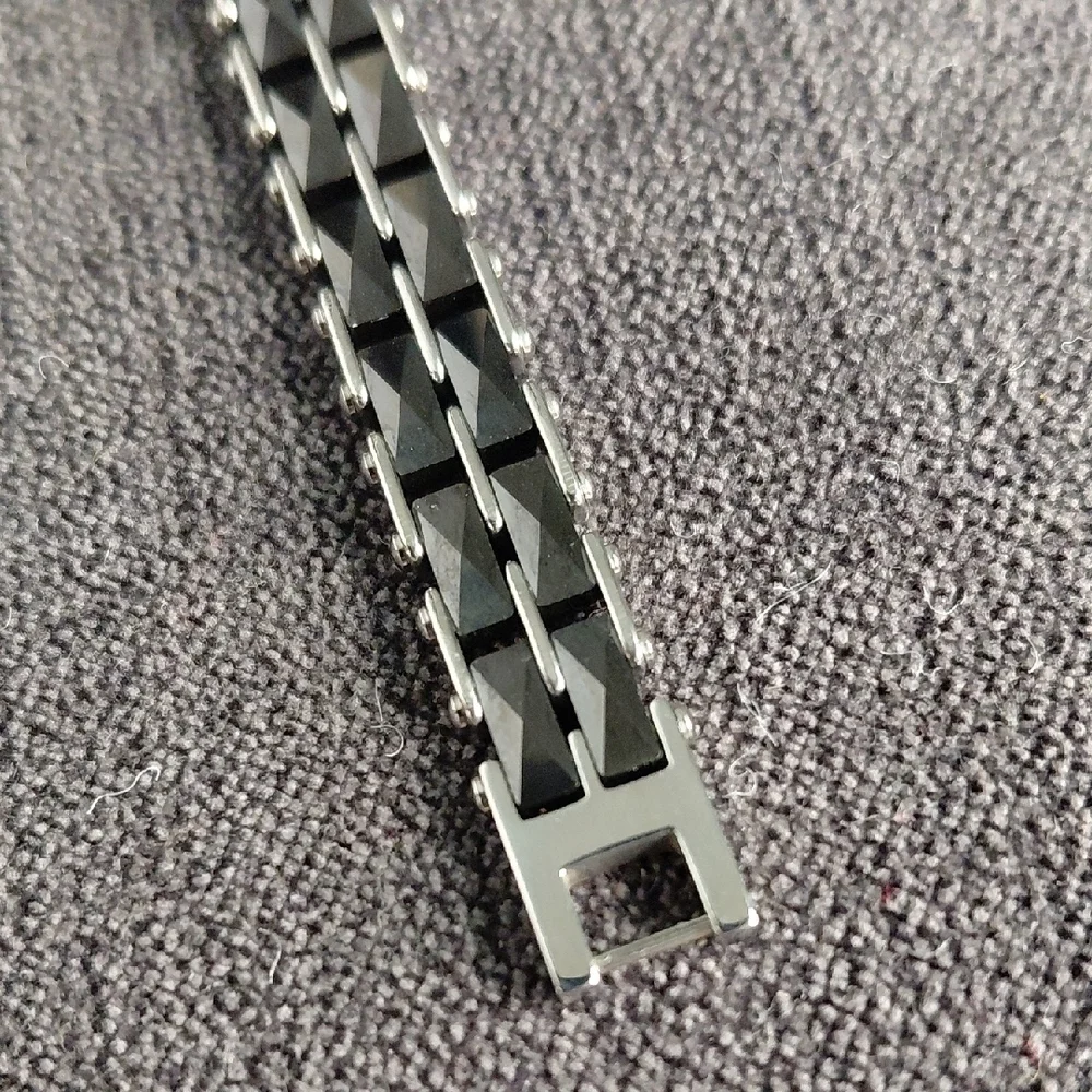 Men's Silver and Black Bracelet